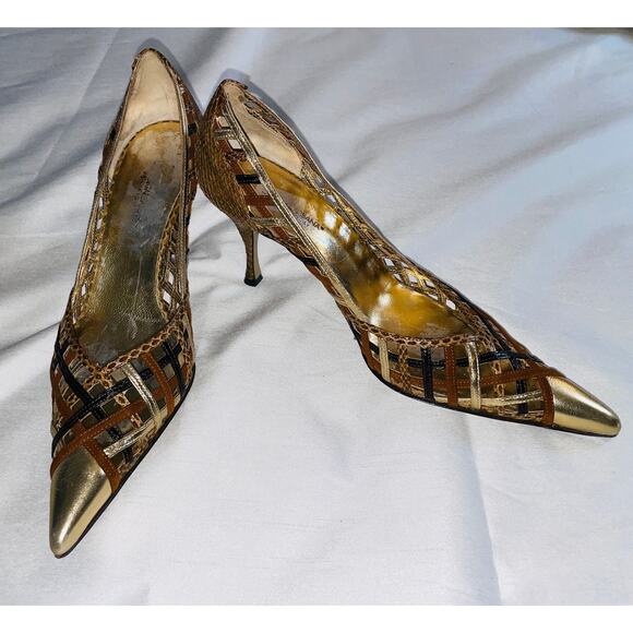 Vintage Dolce & Gabbana Gold Lattice Stilettos - Women's Size 39 - Excellent! - Picture 1 of 11